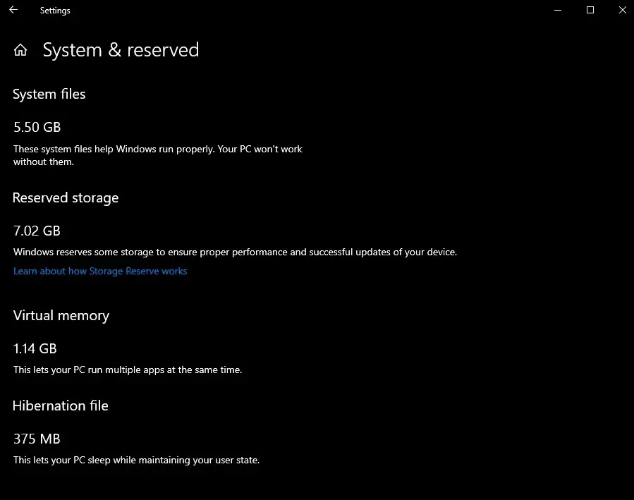 reserveeritud salvestusruum - Windows 10 Windowsi värskendusketas