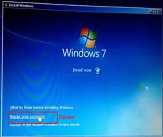 Bruk installasjonsdisken for Windows 7