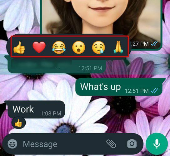 Emojis WhatsApp reakcija