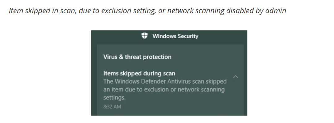 Windows Defender Antivirus Scan ohitettu