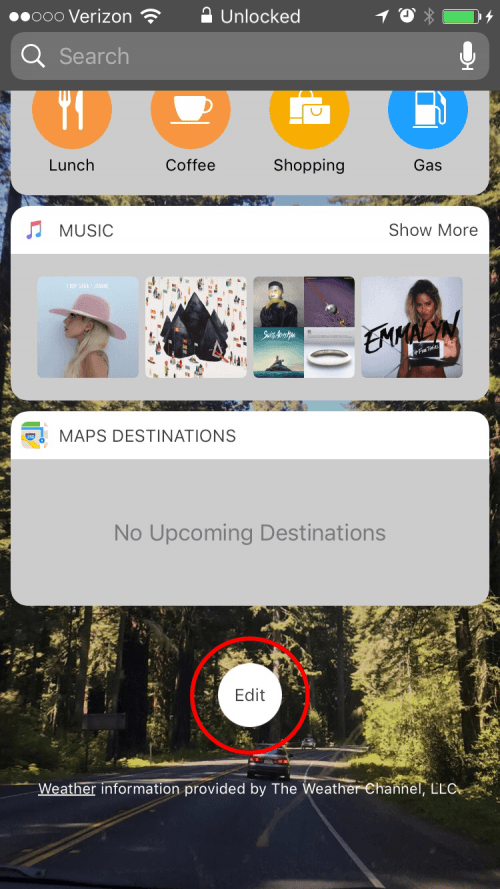 iOS 10의 위젯 화면에서 주변 지도 위치를 검색하는 방법