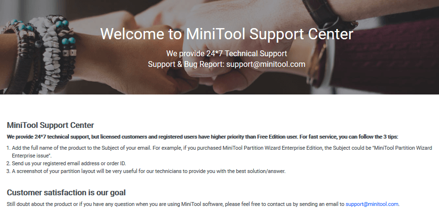 תמיכה טכנית לשחזור נתונים של MiniTool Power
