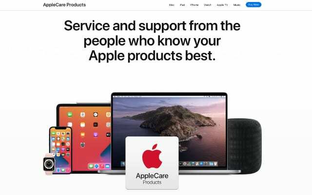 Apple की वेबसाइट से AppleCare बैनर