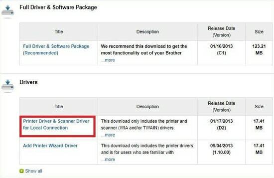 Изтегляне на драйвери за принтер Brother от уебсайта на производителя