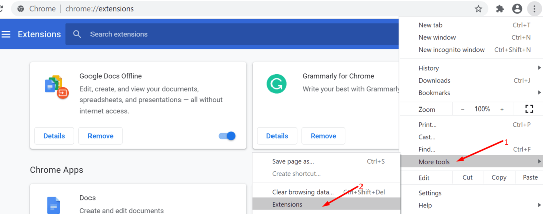 google chrome további eszközök bővítmények