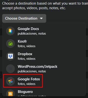 Odaberite odredište za prijenos datoteka Facebook