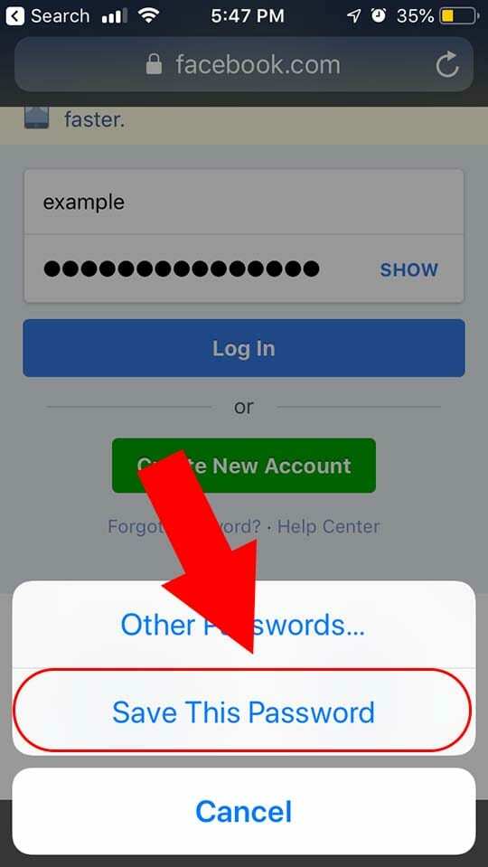 Safari Запазване на парола в iOS