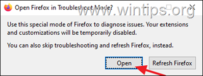 режим устранения неполадок Firefox