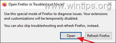 modalità di risoluzione dei problemi di Firefox