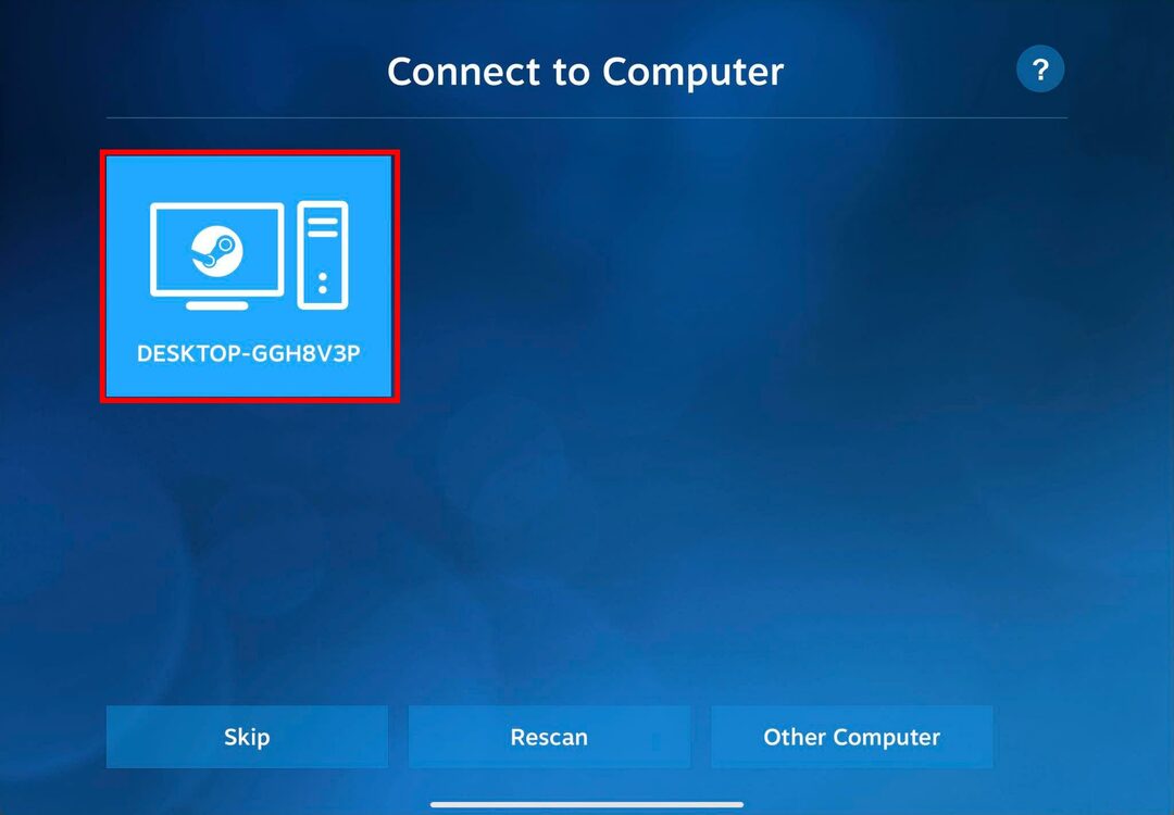 Escanear y luego conectarse a una PC para jugar Steam