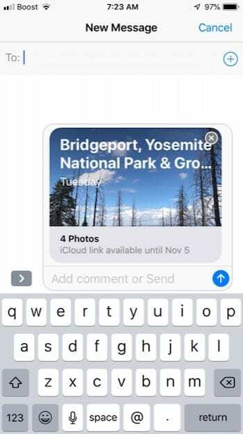 Disabilita il collegamento alla foto di iCloud nel messaggio