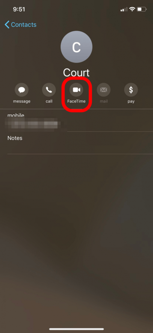 FaceTime-Option für Kontakt