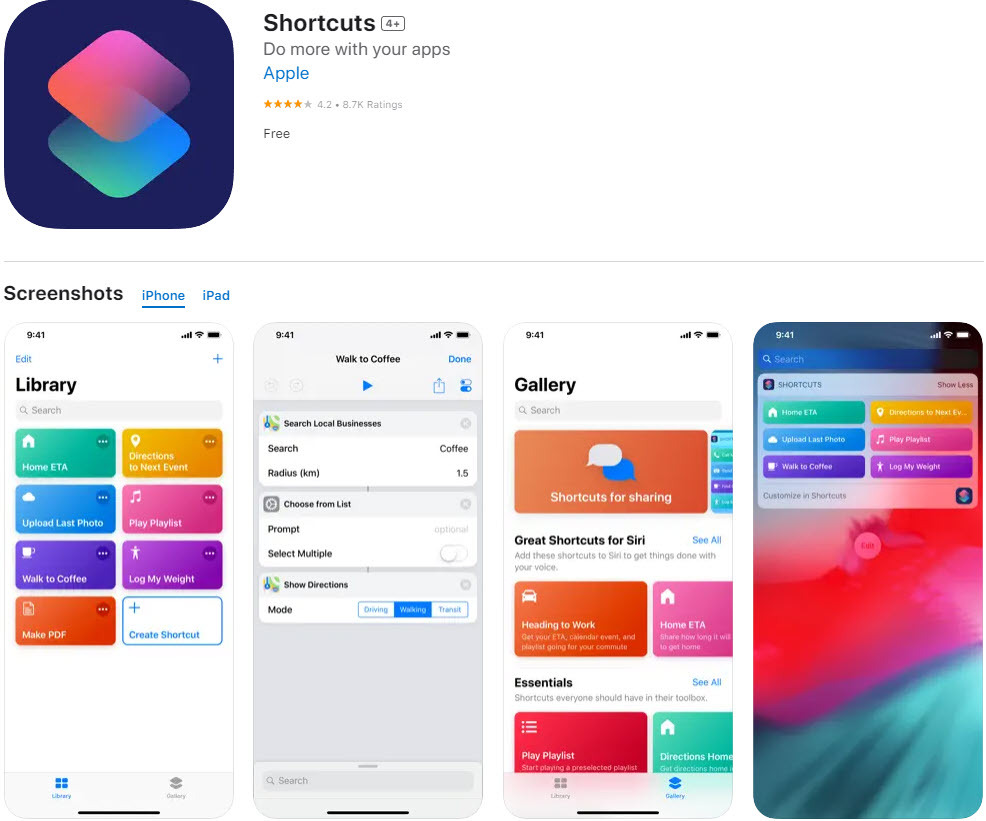 App Scorciatoie su App Store