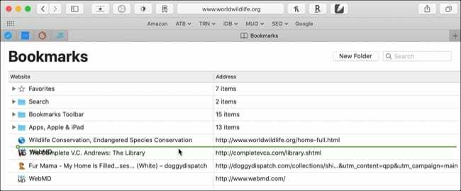 Arrastra para organizar los marcadores Safari Mac