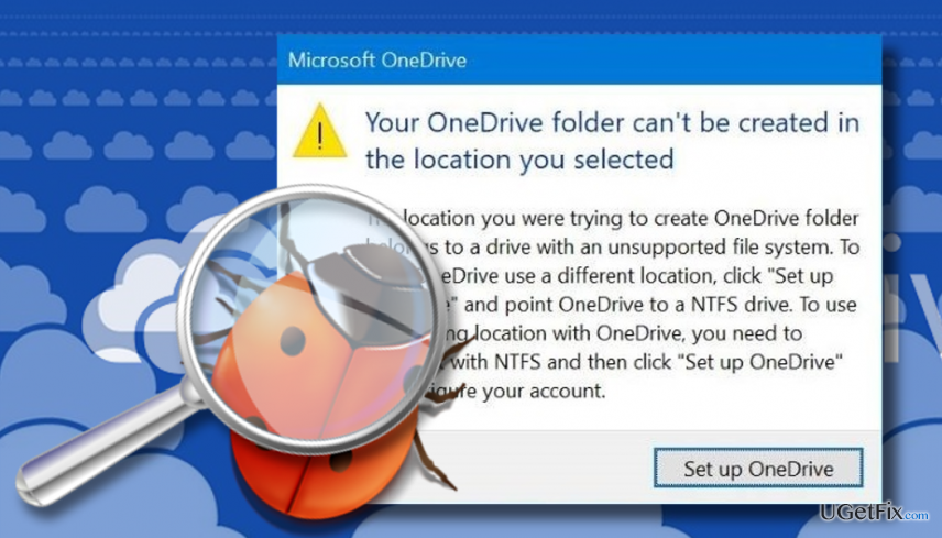 zobrazující chybu „Vaši složku OneDrive nelze vytvořit ve vybraném umístění“. 