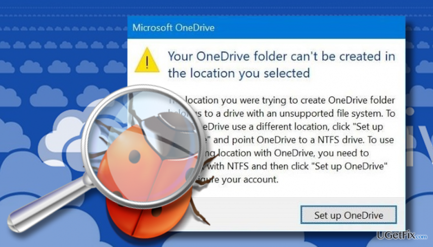 מראה השגיאה " לא ניתן ליצור את תיקיית OneDrive שלך ​​במיקום שבחרת". 