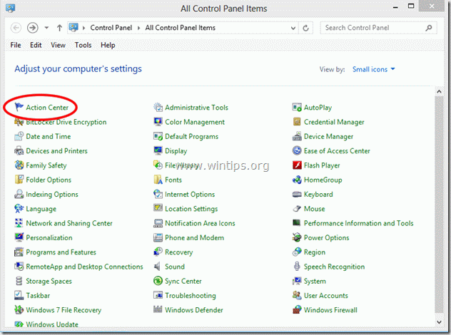 विंडोज़ 8 - कंट्रोल पैनल - एक्शन सेंटर