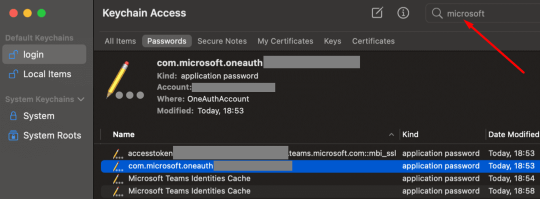 пароль доступу до брелока mac від Microsoft