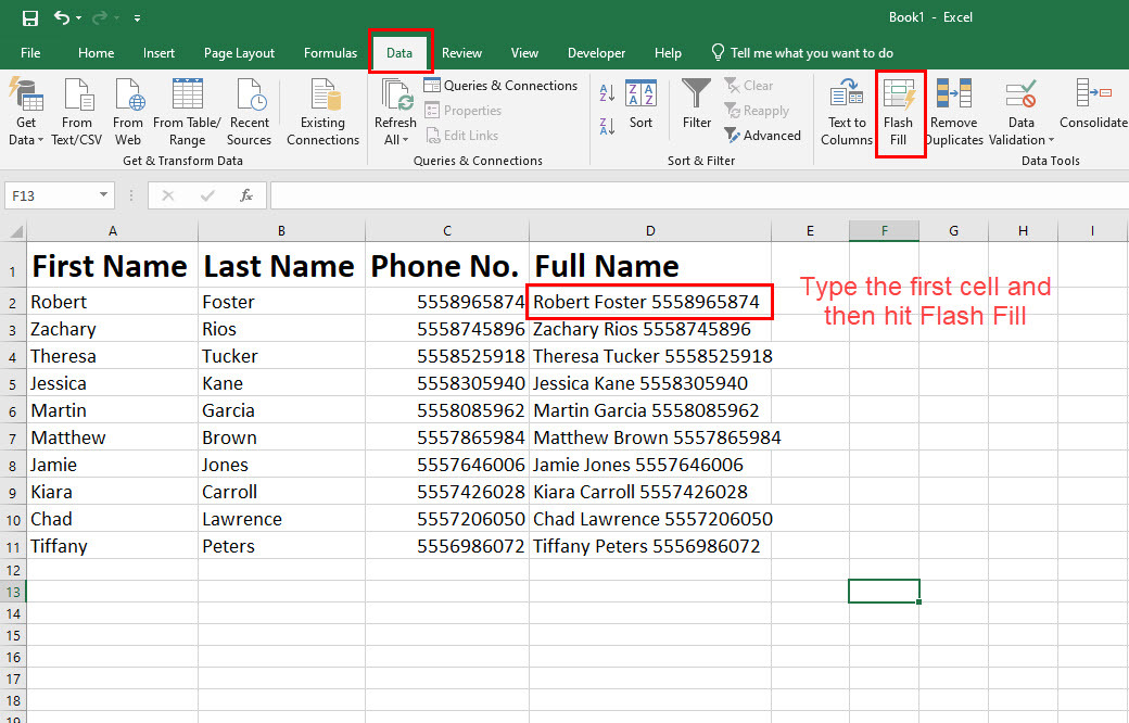 Como combinar duas colunas no Excel usando o Flash Fill