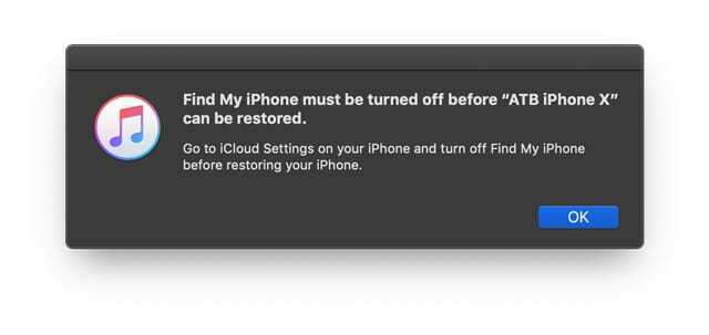 يجب إيقاف تشغيل Find My iPhone قبل أن يتمكن iTunes من استعادة iPhone iPad iPod