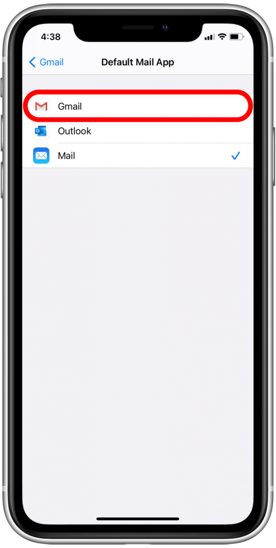 Érintse meg azt a levelezőalkalmazást, amelyet az alapértelmezettre szeretne módosítani iPhone-ján