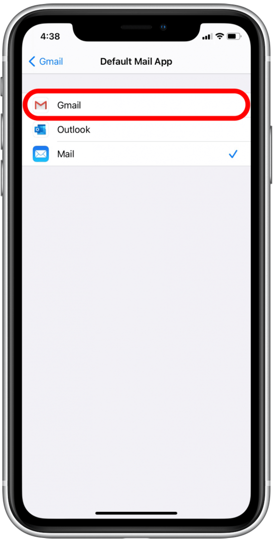 Додирните апликацију за пошту коју желите да промените на подразумевану на свом иПхоне-у