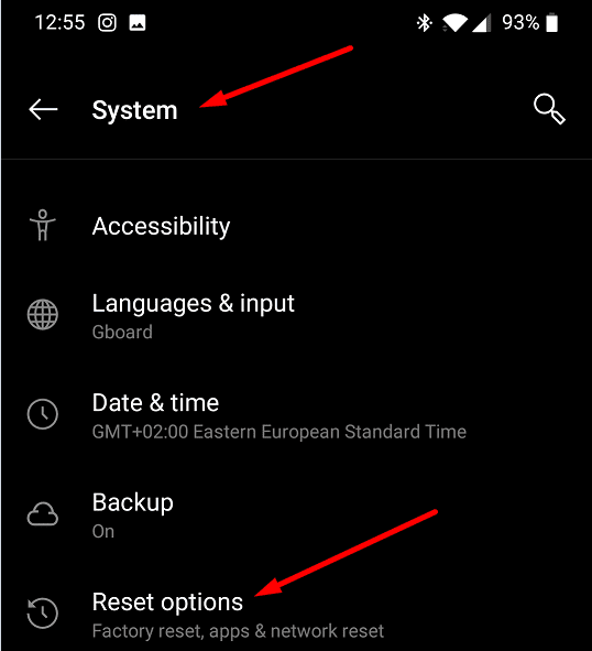 opsi reset oneplus