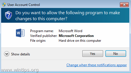 деактивиране Искате ли да разрешите на следната програма да прави промени в този компютър Word 2013 