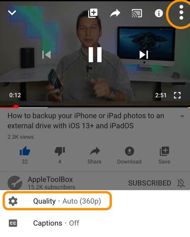 изменить качество видео в приложении YouTube
