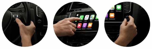 Různé akce CarPlay v kruhových obrázcích