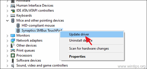 atualizar driver do touchpad synaptics