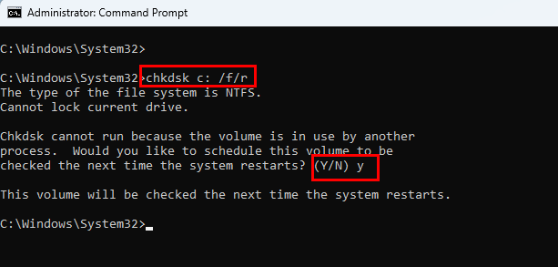 CHKDSK C Sürücüsünü çalıştırma