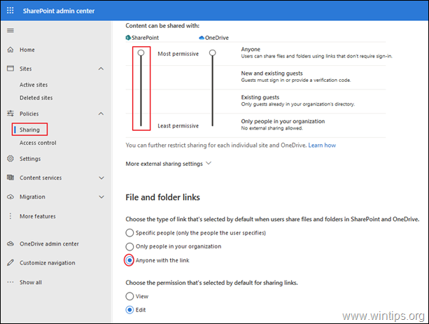 Включить общий доступ к SharePoint