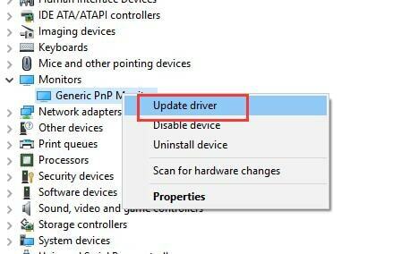 Actualizați driverul de monitor PnP generic utilizând Device Manager