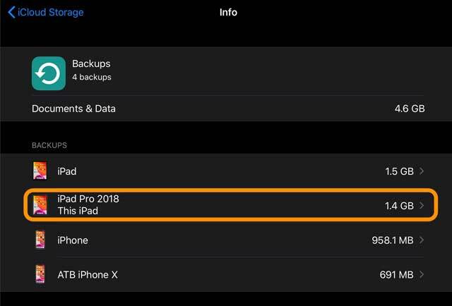 เลือกอุปกรณ์ของคุณในการสำรองข้อมูลที่เก็บข้อมูล iCloud ของคุณ