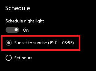 odaberite opciju Zalazak sunca do izlaska sunca