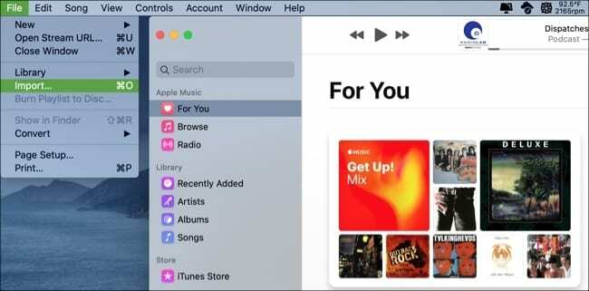 Mūzikas importēšana uz bibliotēku — Mac