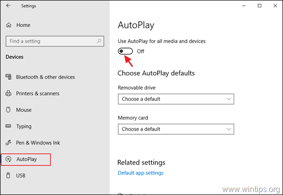 Disattiva la riproduzione automatica di Windows 10