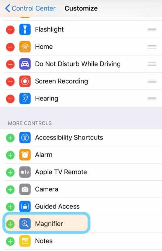 kontrollsenter iPhone Magnifier-funksjon
