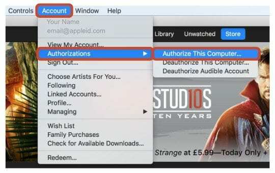 Captură de ecran de autorizare iTunes