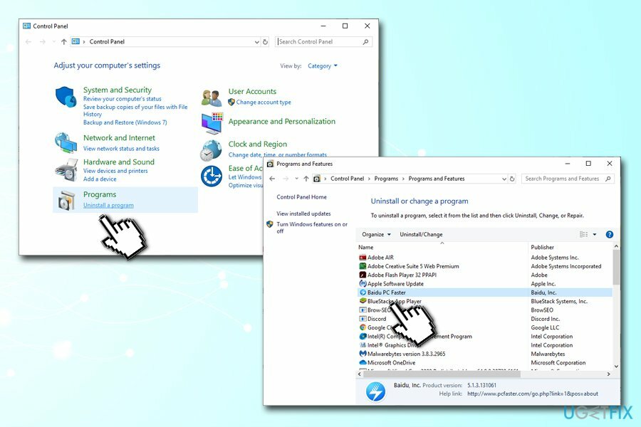 Απεγκαταστήστε το Baidu PC Faster μέσω του Πίνακα Ελέγχου