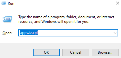 Digite appwiz.cpl na caixa de diálogo Executar