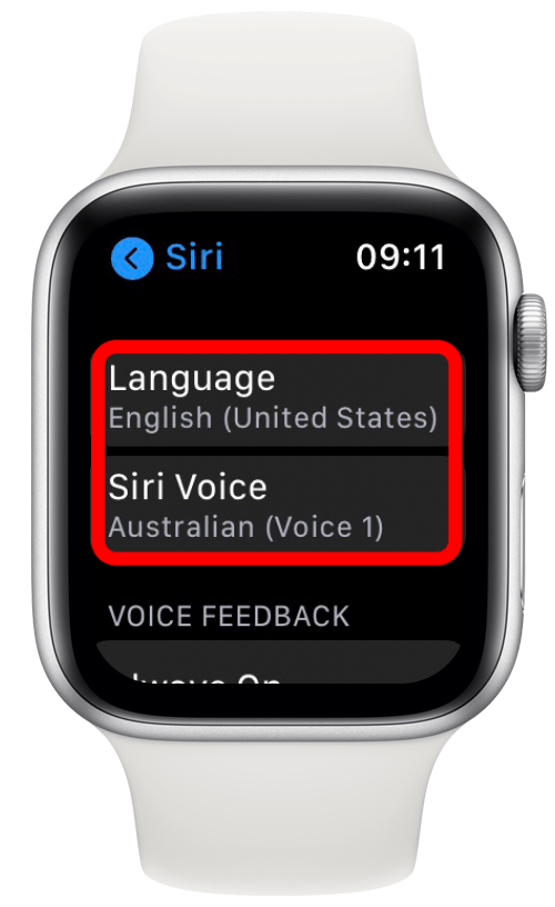 Превъртете надолу, за да видите вашите настройки за език и Siri Voice.