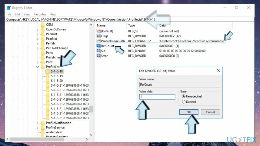 Upravte hodnotu klíče RefCount v registru systému Windows