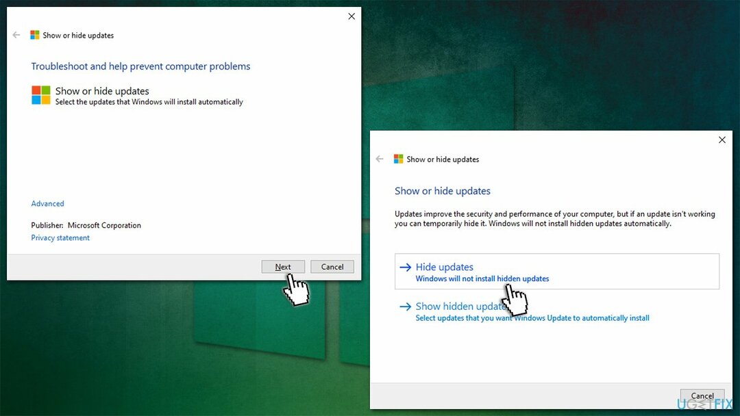 Используйте Показать или скрыть средство устранения неполадок обновления