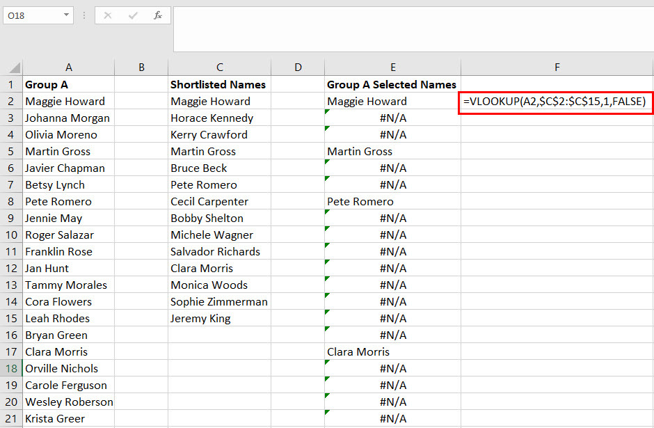 Vergelijk tekst in Excel met VERT.ZOEKEN