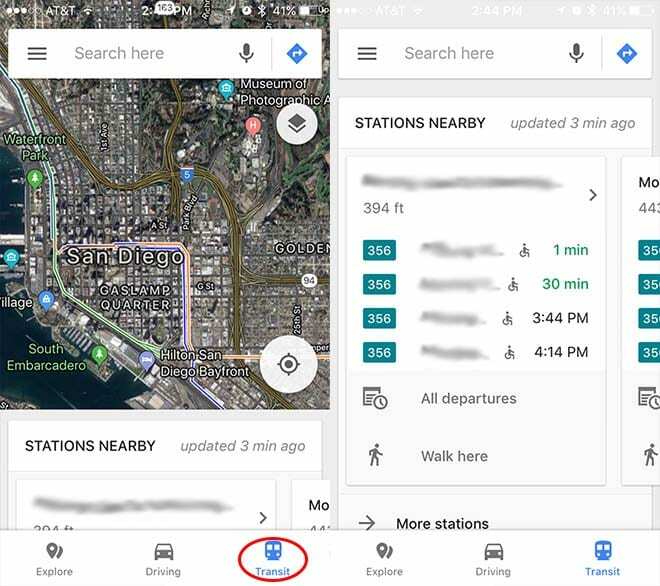 Google Maps Explore Bar Transit Info