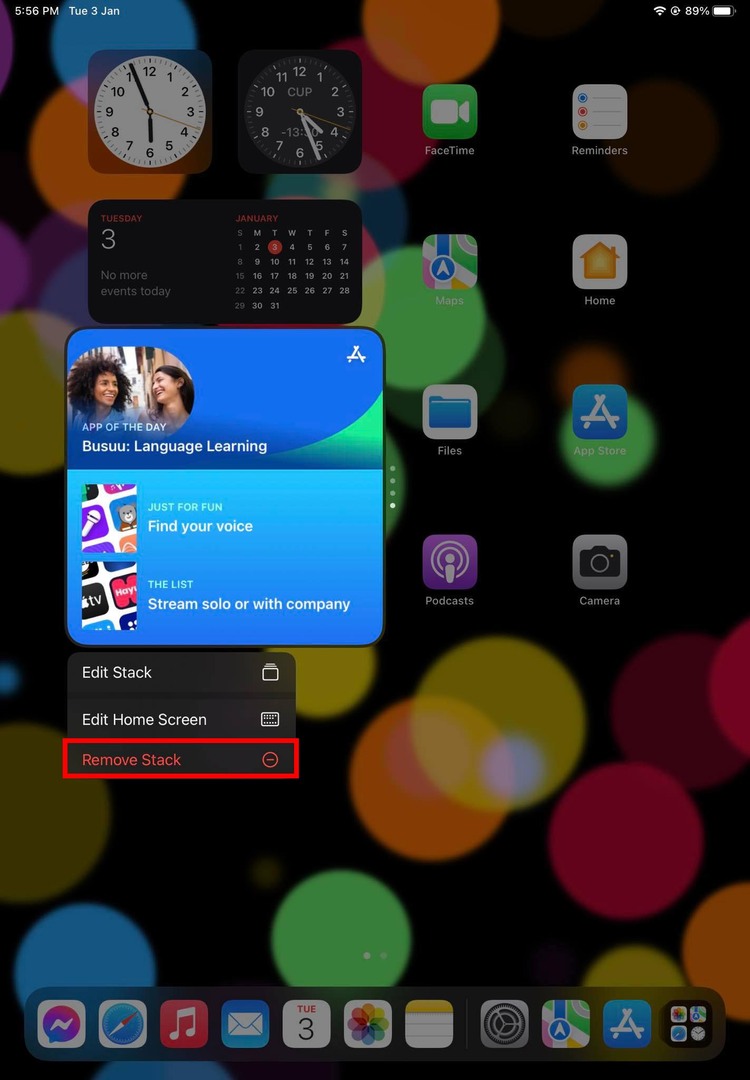 Rimuovi il widget Smart Stack su iPad