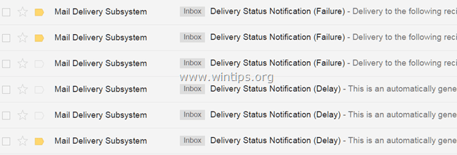 interrompi la consegna della posta non riuscita notifiche