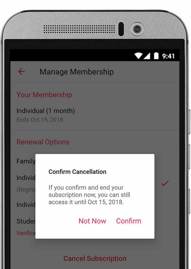 cancelar la membresía de Apple Music en un teléfono Android